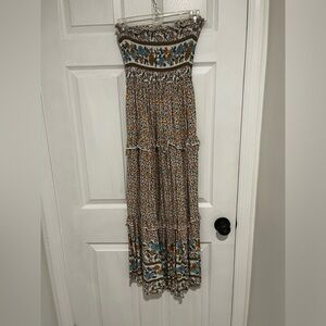 ZESICA Summer Bohemian Floral Printed Strapless Beach Party Long Maxi Dress